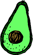 tegning av en halv avocado med stein